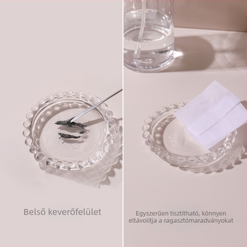 Üvegből készült körömpaletta tolltartóval – átlátszó matt felület, gyöngyház plakkal kijelző, súly 109,4 g