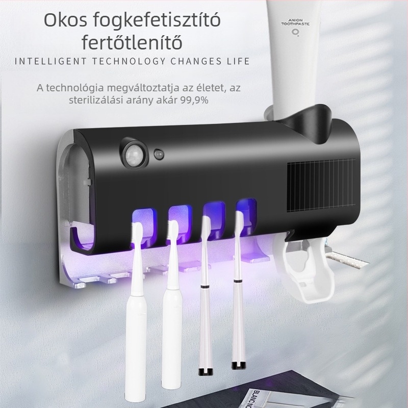 Fogkefetartó UV dezinfekcióval, Multifunkcionális fogkefetartó doboz, Modell L090, USB töltés, PP/ABS anyag, Automatikus dezinfekció