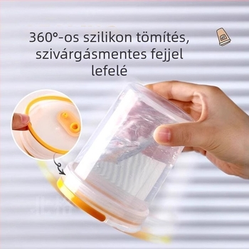 Műanyagból készült zárt pohár, kerek formájú, magas hőmérsékletnek ellenálló, mikrosütőbe tehető