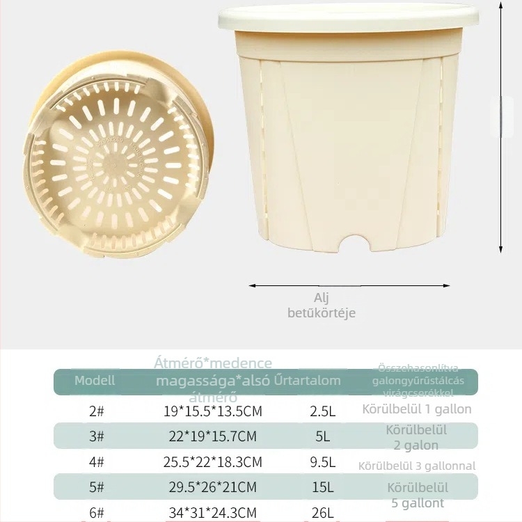 Gyantából készült virágtartó, lélegző kivitelben, deformációálló, korrózióálló, masszív és strapabíró, alkalmas asztalra vagy padlóra.