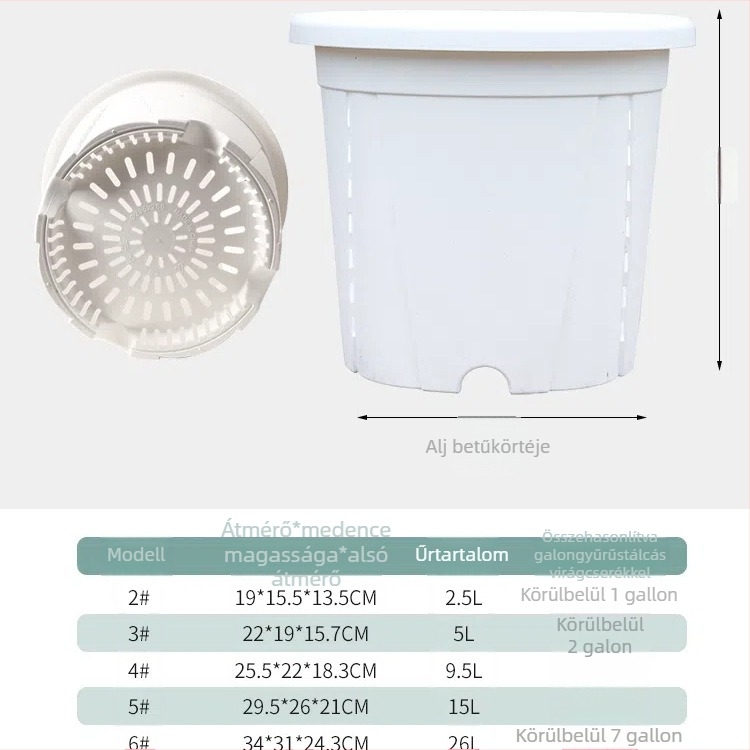 Gyantából készült virágtartó, lélegző kivitelben, deformációálló, korrózióálló, masszív és strapabíró, alkalmas asztalra vagy padlóra.