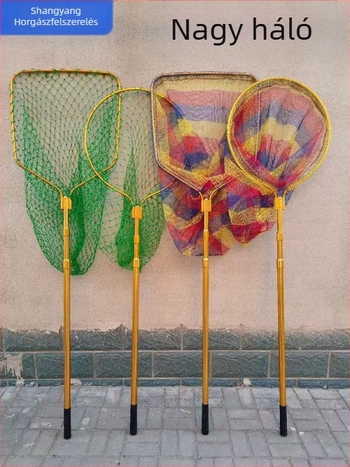 Teleszkópos horgász háló rúd, alumíniumötvözet, hálónyílás átmérője 60/70 cm, durva szemű háló, összecsukható, származás Hebei