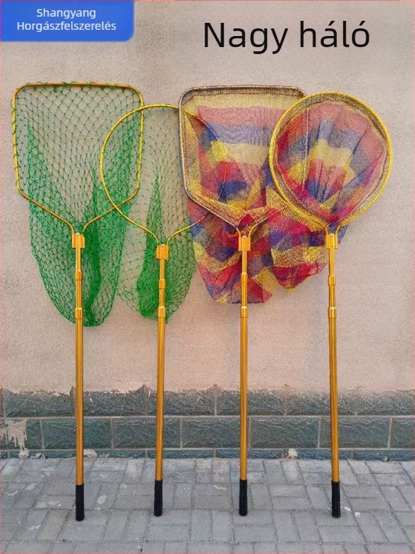 Teleszkópos horgász háló rúd, alumíniumötvözet, hálónyílás átmérője 60/70 cm, durva szemű háló, összecsukható, származás Hebei