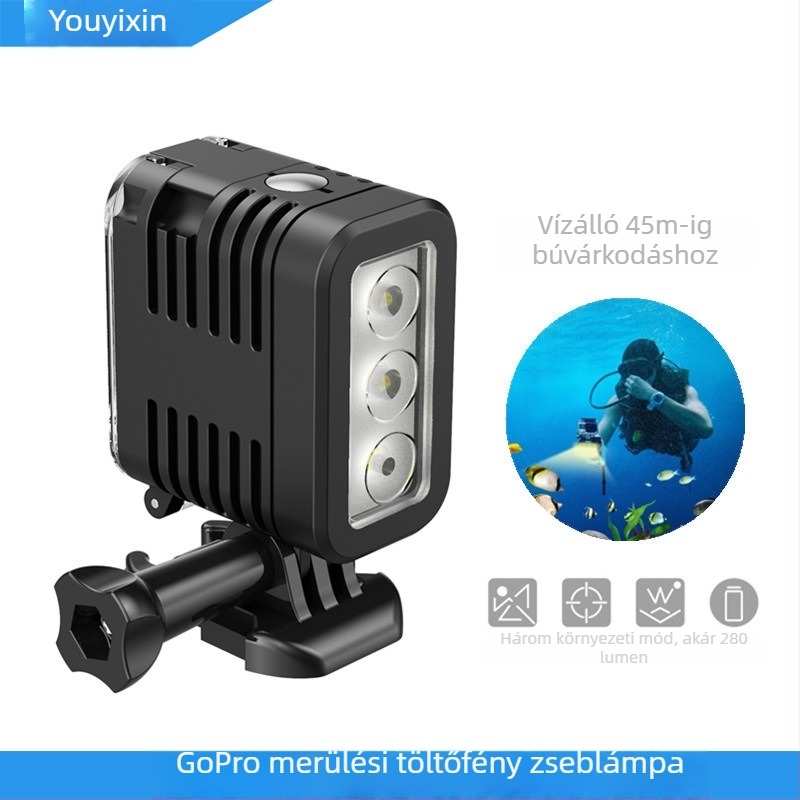 Hordozható LED búvár világítás akciókamerákhoz — USB tápegység, újratölthető, fényerő állítható
