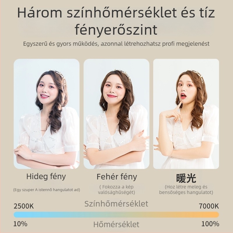 D6 Selfie Moonlight mini fény – Mobiltelefonhoz, kézi, három színhőmérséklet, 3.7V, kevesebb mint 10W