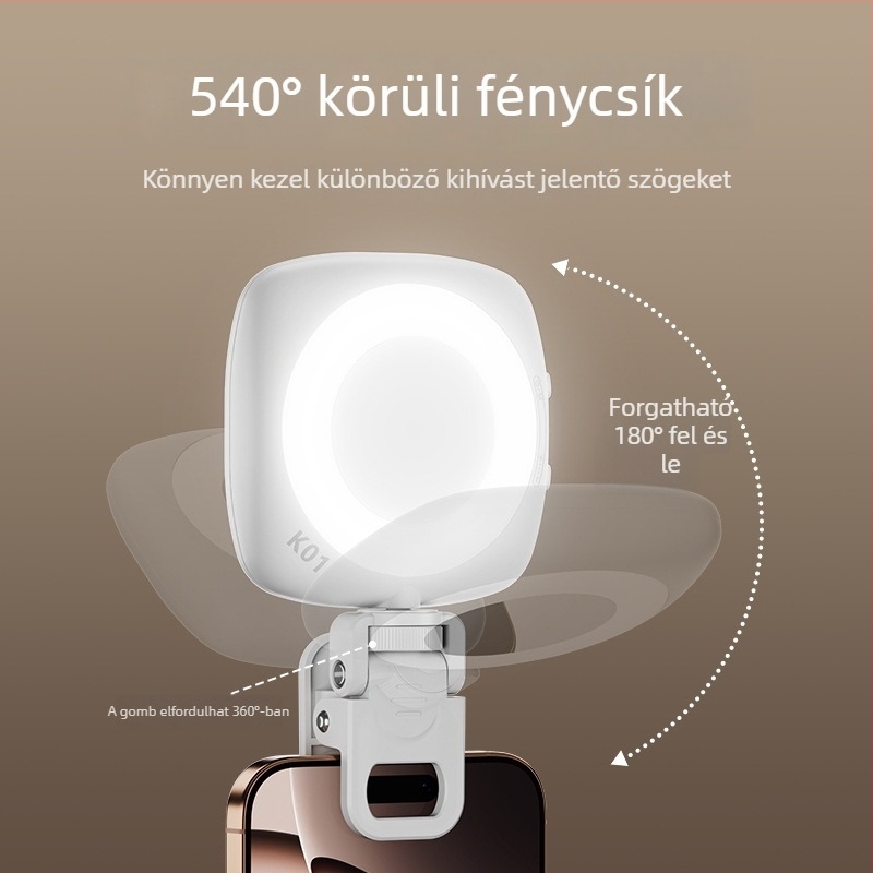 D6 Selfie Moonlight mini fény – Mobiltelefonhoz, kézi, három színhőmérséklet, 3.7V, kevesebb mint 10W