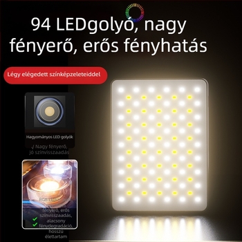Zsebméretű RGB teljes színű töltőfény fényképezéshez és videózáshoz — hordozható mágneses LED világítás, kézben tartható, 3 színhőmérséklet, Modell ZC-F06, 3,7V, kevesebb mint 10W