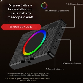 Zsebméretű RGB teljes színű töltőfény fényképezéshez és videózáshoz — hordozható mágneses LED világítás, kézben tartható, 3 színhőmérséklet, Modell ZC-F06, 3,7V, kevesebb mint 10W
