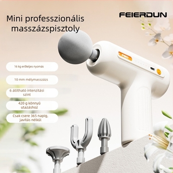 Mini hordozható fascia masszírozó, 4 fej, beépített 1200–2000 mAh akkumulátor, 3–6 óra működés, alacsony zaj 36–45 dB.