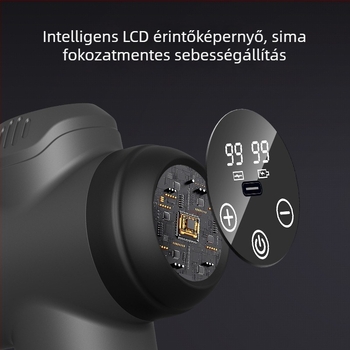 Perkusz masszírozó, 4 fej, 4 sebesség, beépített akkumulátor 1200-2000mAh (üzemidő 3–6 óra; zaj 36–45 dB)