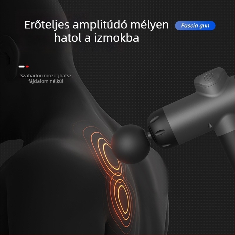 Perkusz masszírozó, 4 fej, 4 sebesség, beépített akkumulátor 1200-2000mAh (üzemidő 3–6 óra; zaj 36–45 dB)