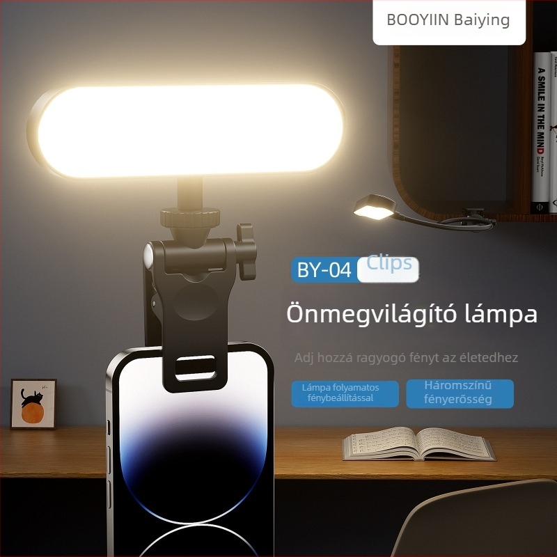 BY04 LED töltőfény számítógéphez — Színhőmérséklet 2500K–9900K, 5V, teljesítmény 10W alatt, beépített 1200mAh akkumulátor