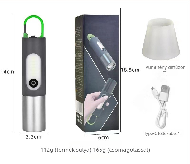 LED elemlámpa alumínium ötvözet testtel, újratölthető, 5W, 1500mAh, hatótáv 100-200 m, többfunkciós, túltöltés elleni védelem