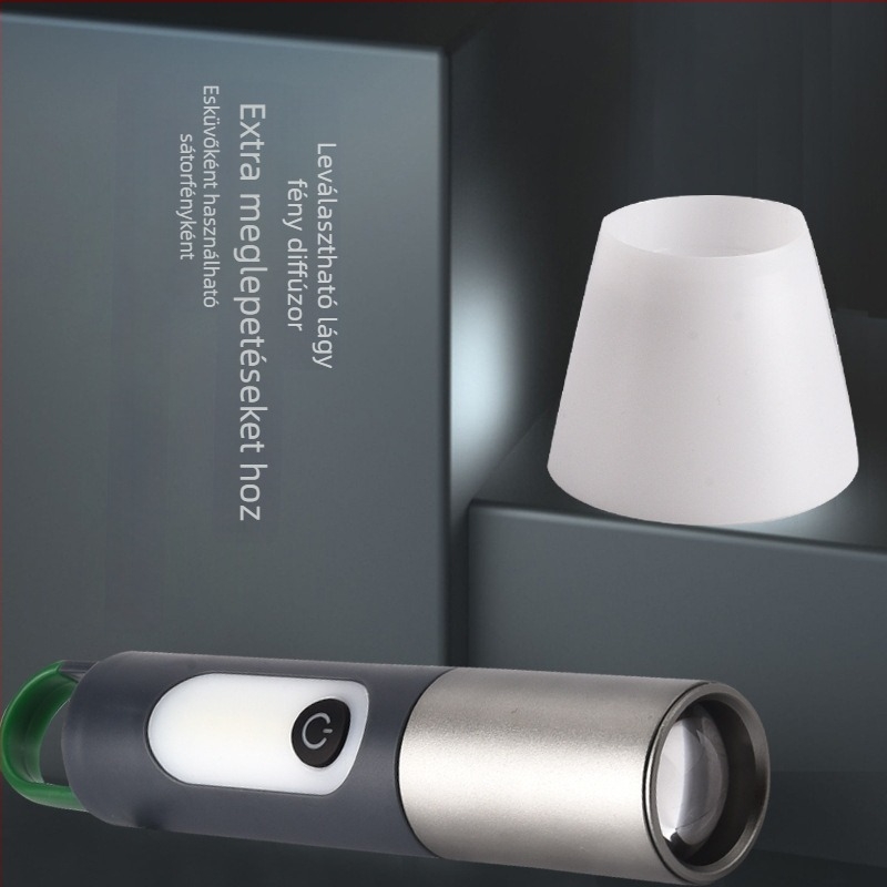 LED elemlámpa alumínium ötvözet testtel, újratölthető, 5W, 1500mAh, hatótáv 100-200 m, többfunkciós, túltöltés elleni védelem