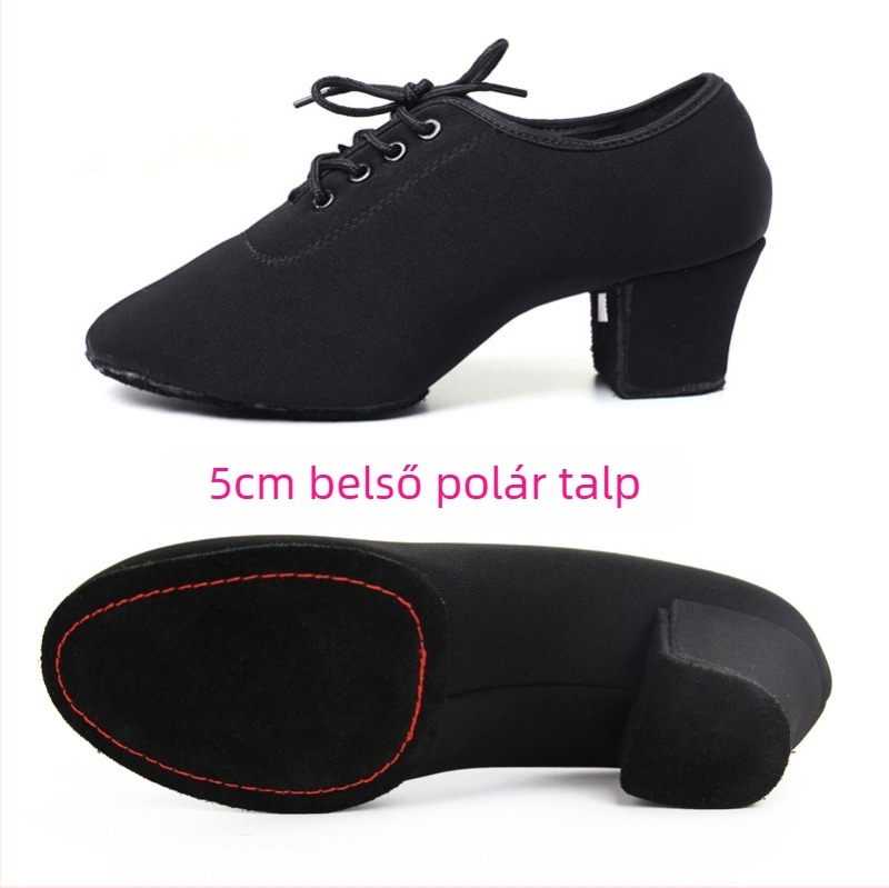 Női latin tánccipő – középmagas sarok, gumírozott talp, textil felsőrész, felnőtt táncosoknak