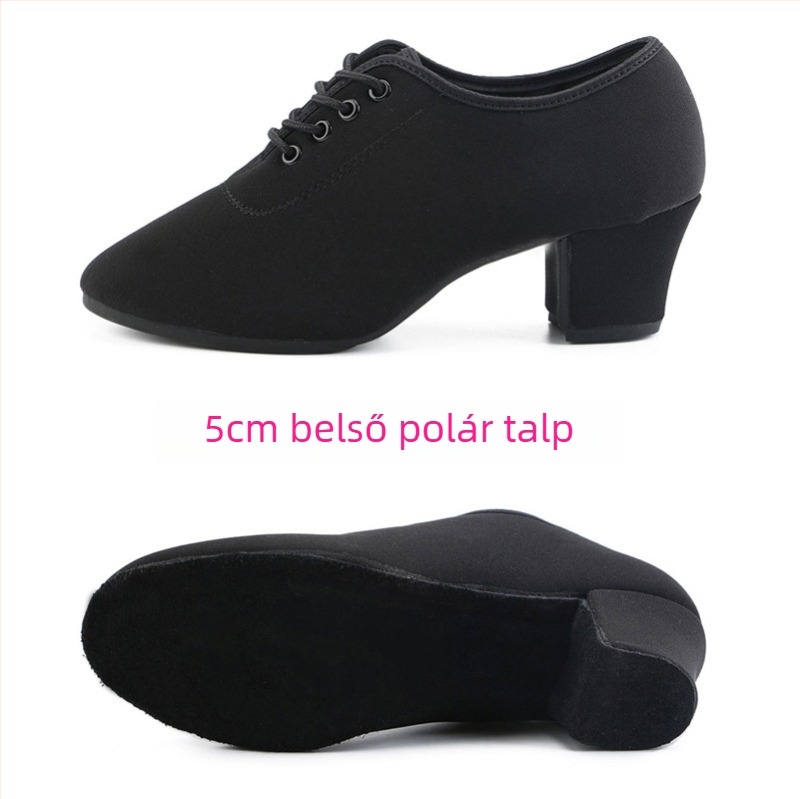 Női latin tánccipő – középmagas sarok, gumírozott talp, textil felsőrész, felnőtt táncosoknak