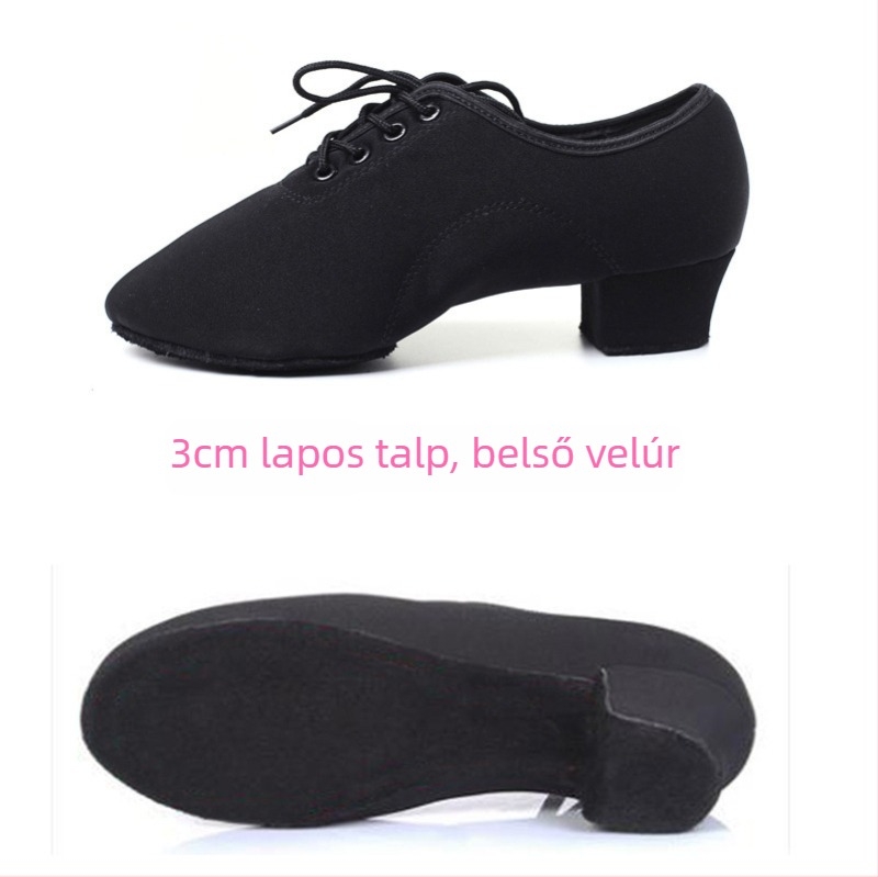 Női latin tánccipő – középmagas sarok, gumírozott talp, textil felsőrész, felnőtt táncosoknak