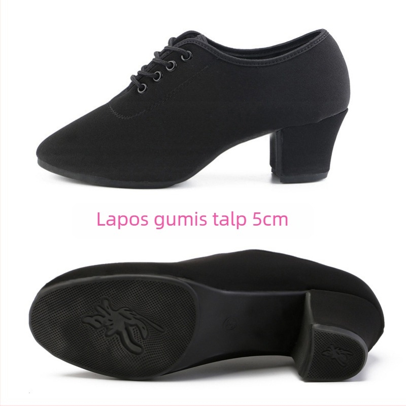 Női latin tánccipő – középmagas sarok, gumírozott talp, textil felsőrész, felnőtt táncosoknak