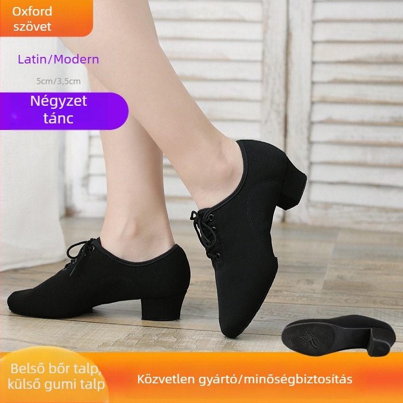 Női latin tánccipő – középmagas sarok, gumírozott talp, textil felsőrész, felnőtt táncosoknak