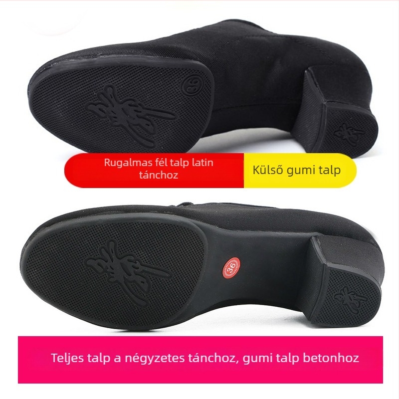 Női latin tánccipő – középmagas sarok, gumírozott talp, textil felsőrész, felnőtt táncosoknak