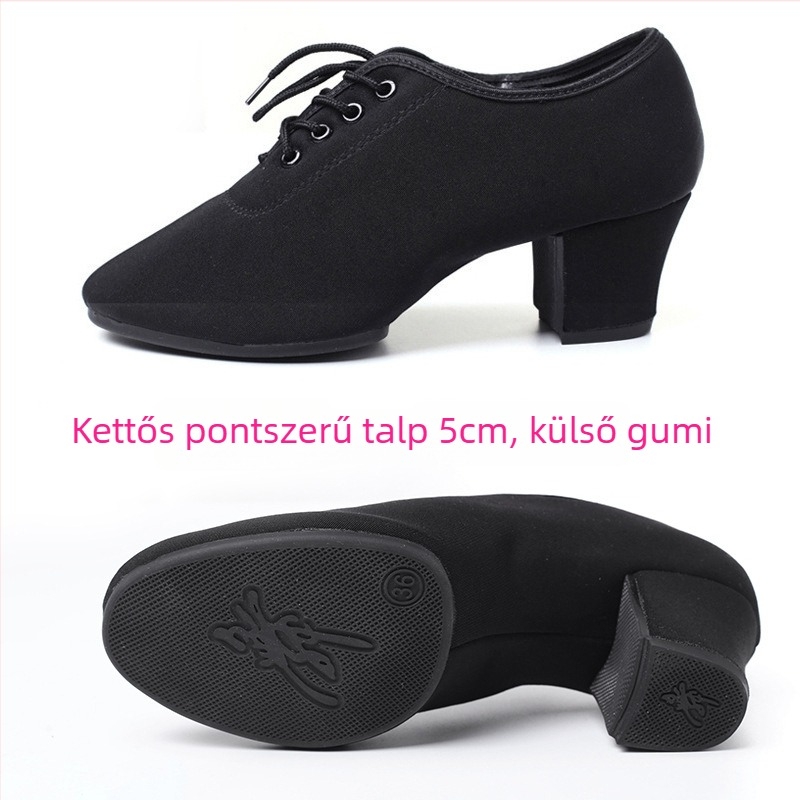 Női latin tánccipő – középmagas sarok, gumírozott talp, textil felsőrész, felnőtt táncosoknak