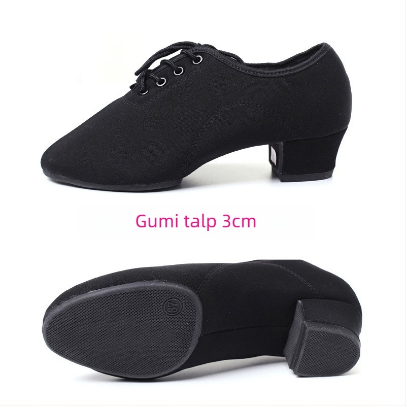 Női latin tánccipő – középmagas sarok, gumírozott talp, textil felsőrész, felnőtt táncosoknak