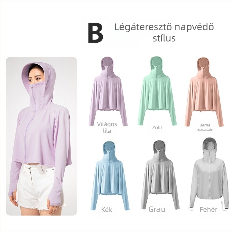 Női rövid kapucnis nylon széldzseki UPF50+ UV védelem, légáteresztő, ultra könnyű, nedvszívó