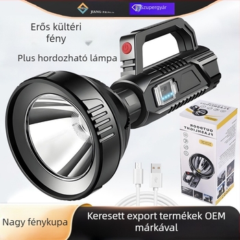 LED kézi zseblámpa USB újratölthető, 10W, 1500 mAh, hatótáv 100–200 m