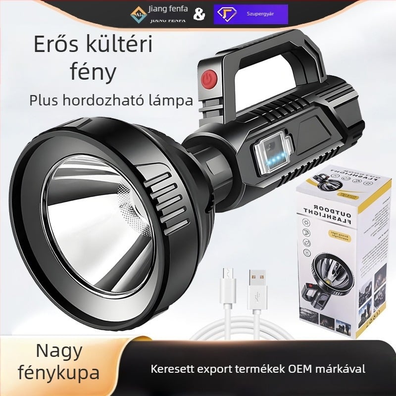 LED kézi zseblámpa USB újratölthető, 10W, 1500 mAh, hatótáv 100–200 m