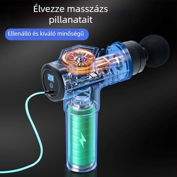 Kézi masszázspisztoly (kefés motor, 5+ sebességfokozat, beépített akkumulátor, alacsony zajszint 36 dB alatt)