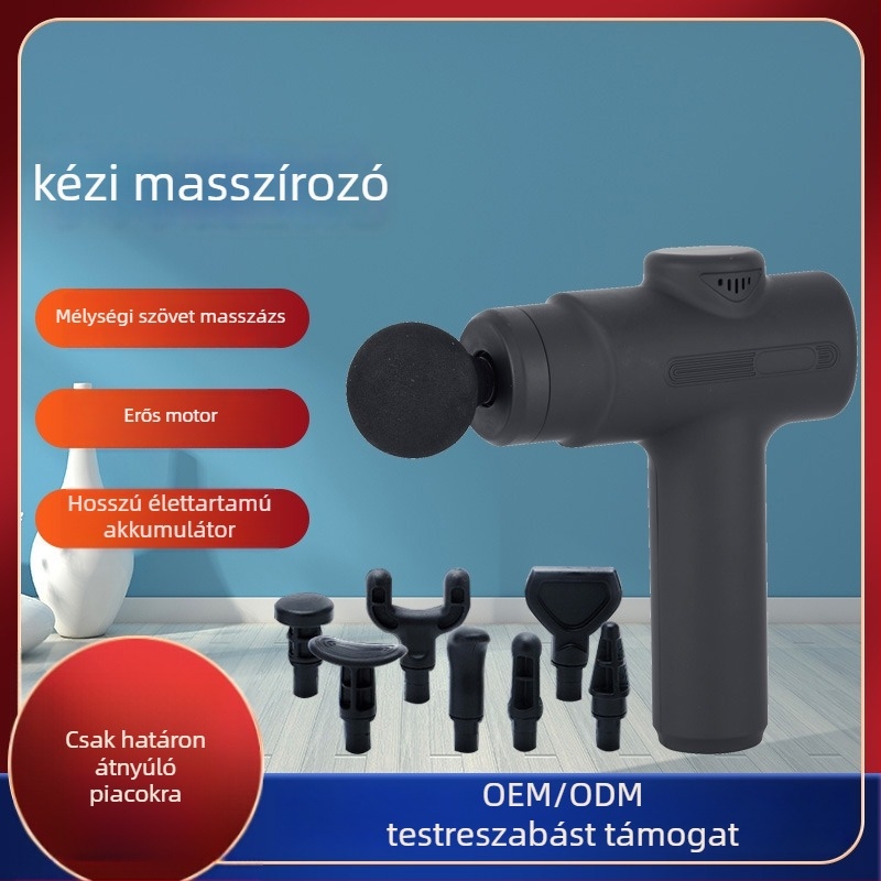 Kézi masszázspisztoly (kefés motor, 5+ sebességfokozat, beépített akkumulátor, alacsony zajszint 36 dB alatt)