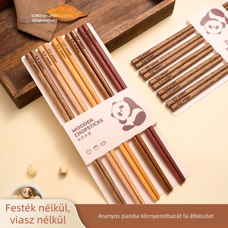 Fából készült evőpálcikák felnőtteknek - cartoon mintával, friss és aranyos stílus, 5 vagy 6 pár