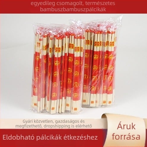 Egyszer használatos bambusz chopstick készlet leveskanállal – élelmiszer-biztonságos, négy darabos, mikrohullámú sütőben is használható