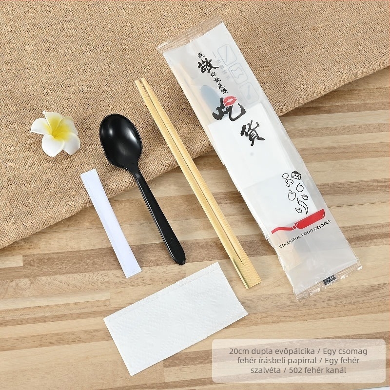 Egyszer használatos bambusz chopstick készlet leveskanállal – élelmiszer-biztonságos, négy darabos, mikrohullámú sütőben is használható