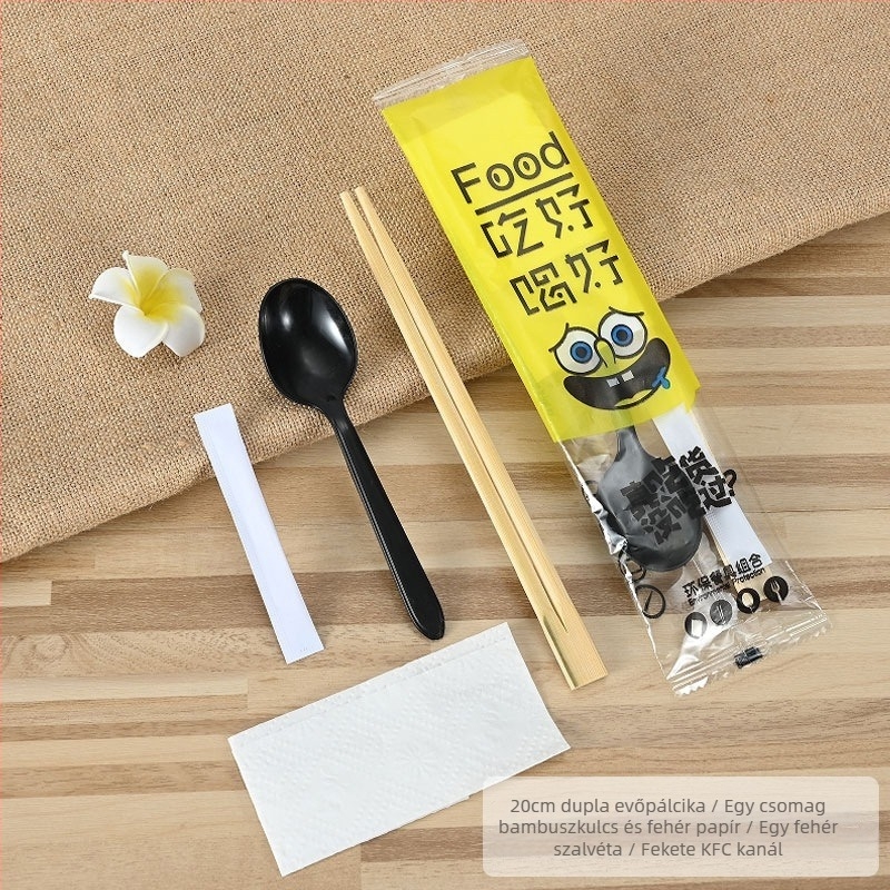 Egyszer használatos bambusz chopstick készlet leveskanállal – élelmiszer-biztonságos, négy darabos, mikrohullámú sütőben is használható