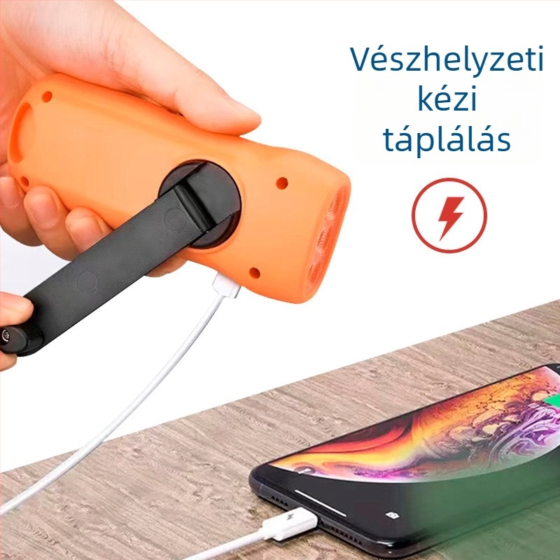 Kézzel hajtott LED zseblámpa – erős fénnyel, kültéri vészhelyzetekre – hordozható, többfunkciós