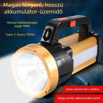 Újrat tölthető LED zseblámpa, 20W, 4200mAh, kézi hajtás, 200–500 m fénysugár, hordozható kültéri keresőfény