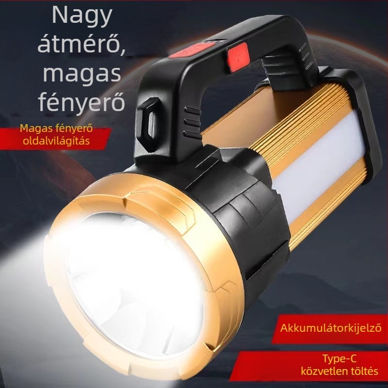 Újrat tölthető LED zseblámpa, 20W, 4200mAh, kézi hajtás, 200–500 m fénysugár, hordozható kültéri keresőfény