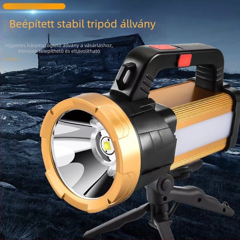 Újrat tölthető LED zseblámpa, 20W, 4200mAh, kézi hajtás, 200–500 m fénysugár, hordozható kültéri keresőfény