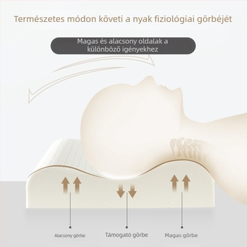 Természetes latex párna hullámos formával nyaki alvásra, latex tartalom >90%, tömege 2–3 kg, testreszabható feldolgozás