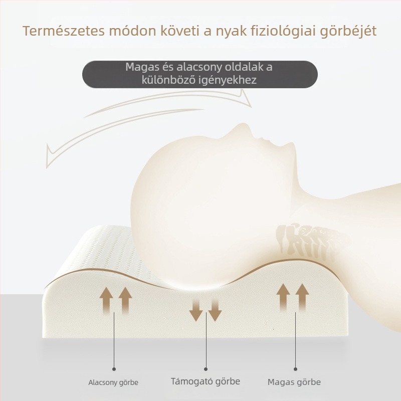 Természetes latex párna hullámos formával nyaki alvásra, latex tartalom >90%, tömege 2–3 kg, testreszabható feldolgozás
