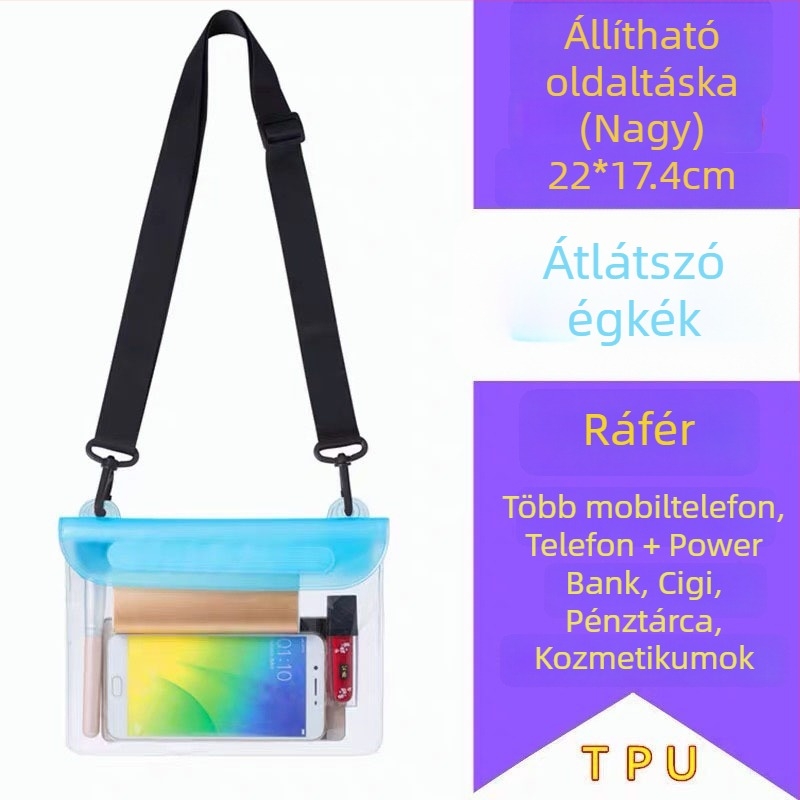 Vízhatlan telefontáska crossbody – kültéri PVC, nagy kapacitás, átlátszó érintőképernyő