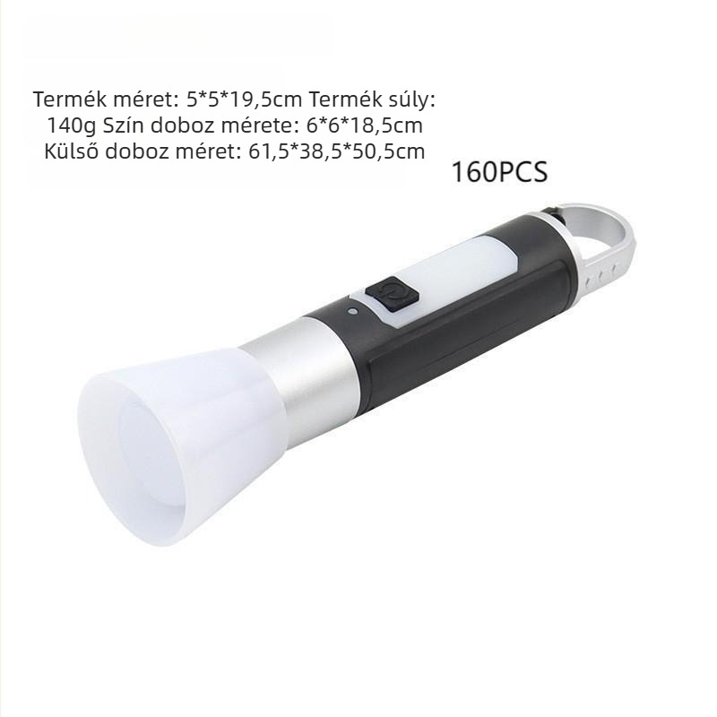 Újratölthető LED elemlámpa, 800 mAh, 3,7 V, ABS tokozás, max 200–500 m hatótávolság, 360° forgatható fej