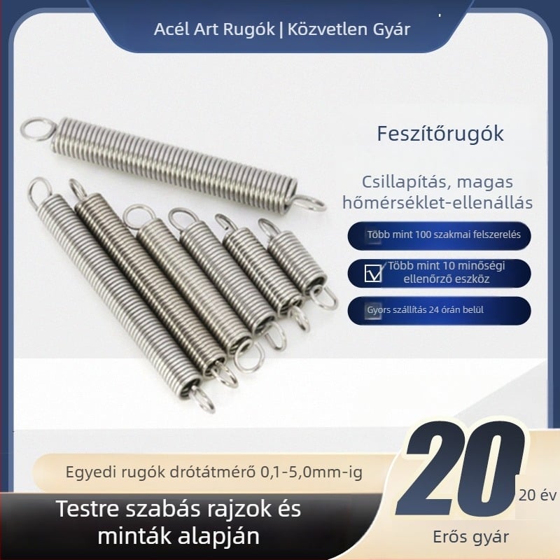 Elektronika és gépipar számára rozsdamentes acél rugók készlet: nyomó-, húzó- és torziós rugók; magas hőmérséklet-állóság és ütéscsillapítás.