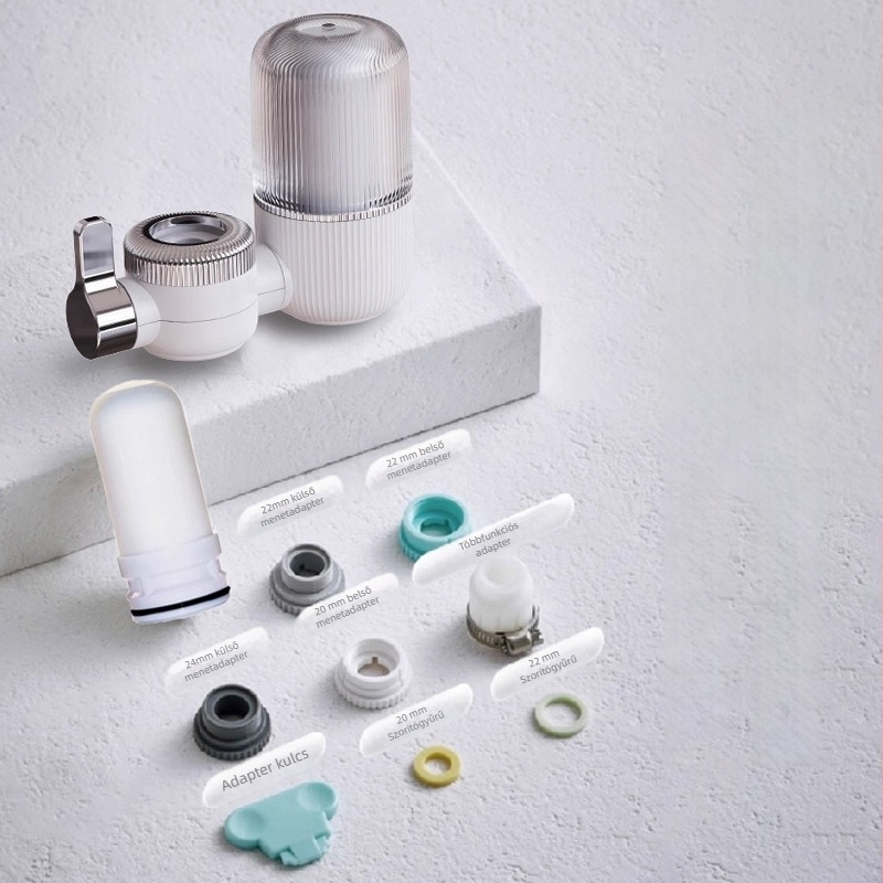 Konyhai csaphoz való víztisztító szűrő cartridge, előre szerelhető, dupla kimenet, mosható