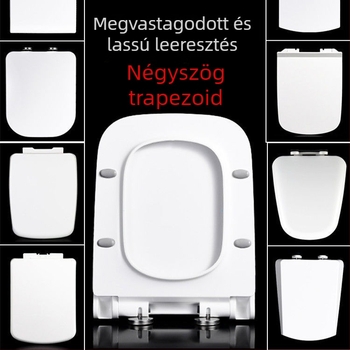 Négyzet alakú vécéfedél, vastagított és tartós, párnázott, montázsfuratok távolsága állítható 10–18 mm, anyag: urea-formaldehid gyanta