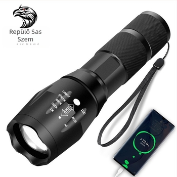 T6 LED zseblámpa USB-töltővel, 10W, 1800mAh, 360° forgás