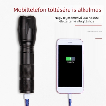 T6 LED zseblámpa USB-töltővel, 10W, 1800mAh, 360° forgás