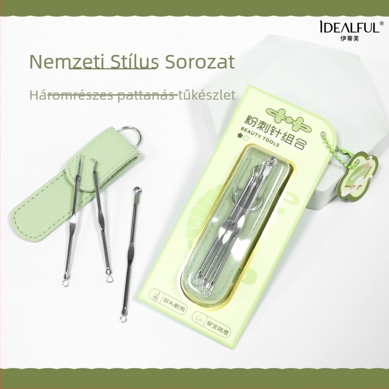 Kétoldalas pattanás-tű, rozsdamentes acélból, arcápoláshoz, 144 darabos csomag, termékkód Bms-152
