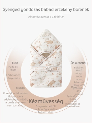 Újszülött bebekpléd: tiszta pamut anyag, poliészter töltet, megfelelő tavaszra, őszre és télre, állat- és virágmintákkal, 0–1 éves újszülött számára